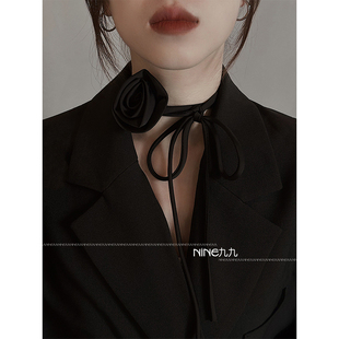 甜美网红佩戴脖子锁 时尚 NINE九 多种戴法自由打结山茶花项链女