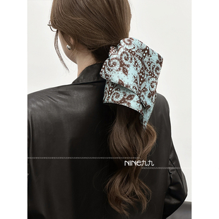 NINE九 复古系列时髦腰果花百搭方形发圈方巾民族风印花发绳 时尚