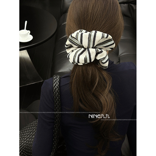 NINE九 学院风发绳高级感马尾头饰发饰 洋气条纹针织大肠发圈新款