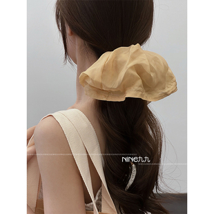 NINE九 发饰超大宽边发圈加大号仿缎面黑色卡其色优雅气质复古发