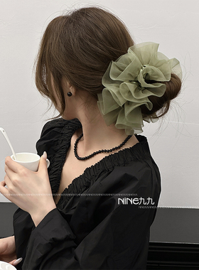 NINE九丨绿色发圈女丸子头超大肠圈新款高级感巨好看头花发绳头饰