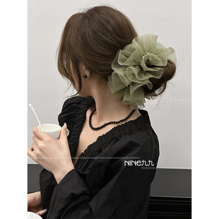 NINE九 高级感巨好看头花发绳头饰 绿色发圈女丸子头超大肠圈新款