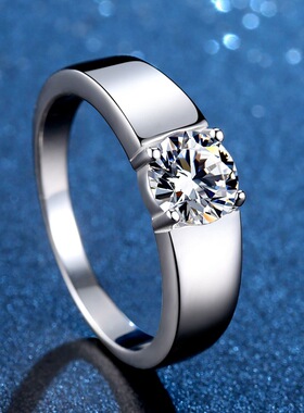 纯银男士戒指莫桑石时尚