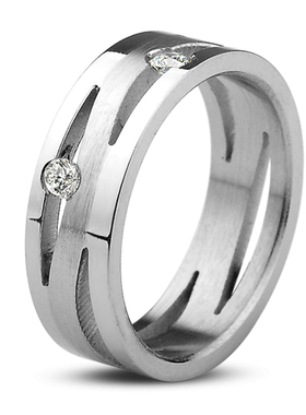 记忆裂痕时尚镶钻戒指单个男士