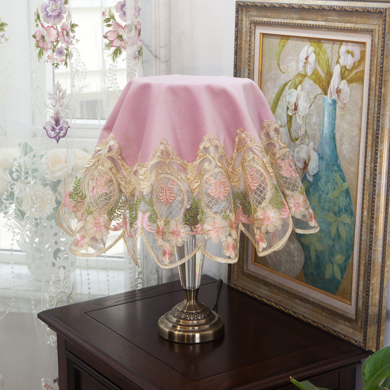 책상 램프 먼지 커버 핑크 유럽 공주 스타일 레이스 먼지 커버 라운드 커버 천 커버 커튼