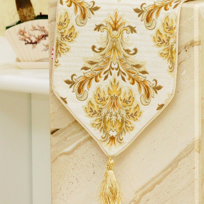 美式欧式桌旗床旗 奢华金丝绣花茶几桌布电视柜旗布雪尼尔圣美绮