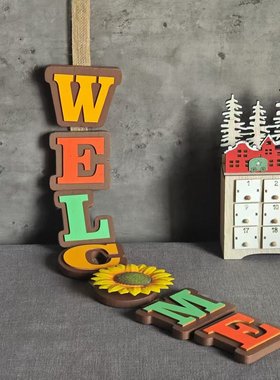 美式复古风彩色字母WELCOME欢迎牌壁挂家居门旁门廊店铺装饰挂件