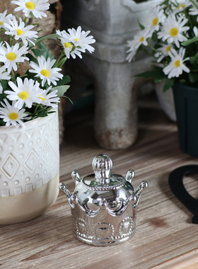 陶瓷收纳罐烛台花器欧式银色皇冠