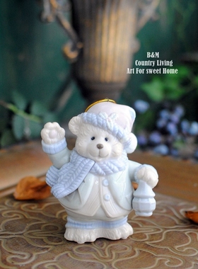 手绘圣诞小熊摆件陶瓷可爱复古