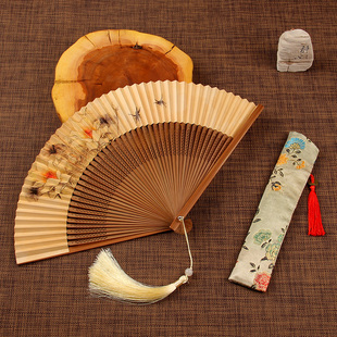 京城六扇门古风6寸女古典折扇子纸扇竹扇礼品扇香扇工艺扇黄面