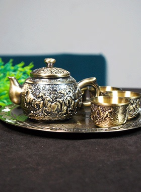 金属马到成功茶具套装家用复古高档功夫茶壶茶杯茶盘送朋友礼品