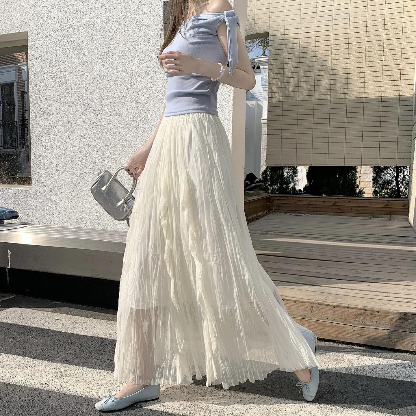 夏季蕾丝拼接网纱裙半身裙女2026新款百褶网纱裙超仙女裙子长款