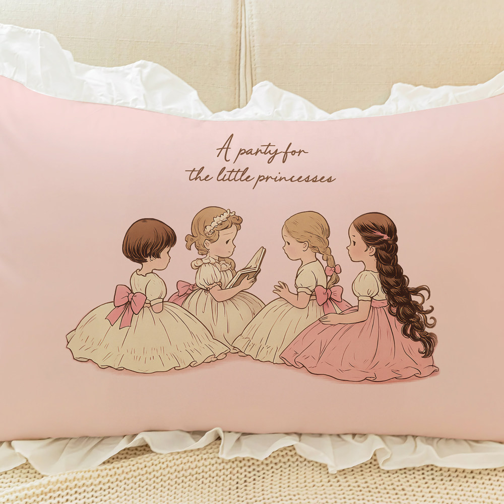 公主的故事会独家原创水洗棉花边枕套抱枕腰枕芯皮粉色少女一只对