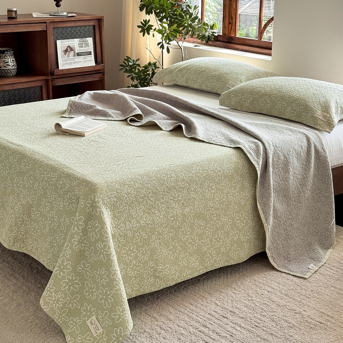 高密纯棉纱布床盖家用双人床单全棉加大毯子成人双面吸汗透气单件