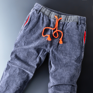 弹力纯棉男士休闲裤新款平绒修身直筒抽绳运动裤卫裤子潮2025春秋