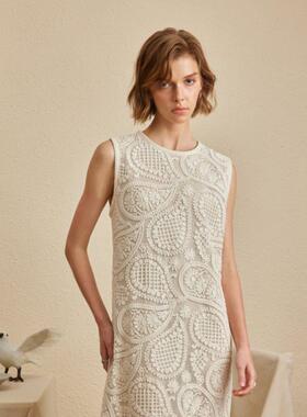 重工刺绣流苏无袖长款连衣裙