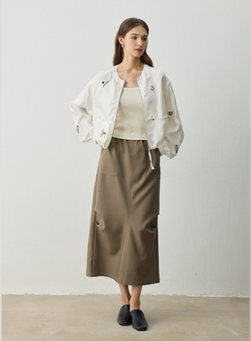 Evourse「疏影云野」小昆虫刺绣拉链短款廓形外套