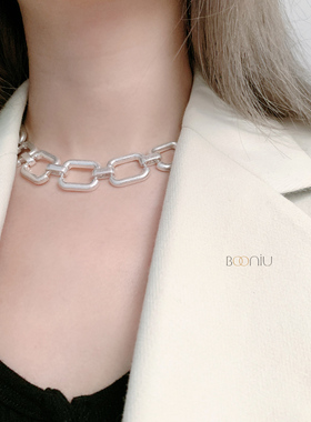 东大门复古做旧浮夸风方块毛衣链