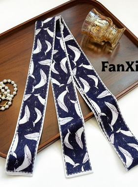 繁星原创1.8米日系卡通蓝色长条丝巾腰带高级感绑包扎发配饰丝带