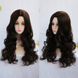 女中长卷发深棕色玉米烫中分自然全头套逼真神奇女侠cos假发