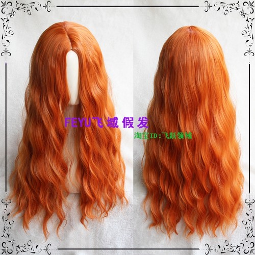 脏橘色假发中分自然羊毛卷
