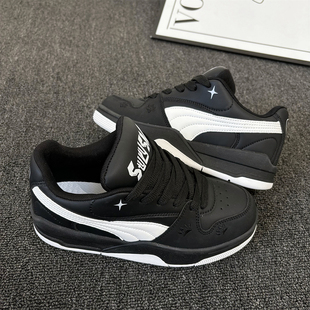 新款 2025冬季 男ins潮小众情侣百搭休闲板鞋 原创黑白色厚底面包鞋