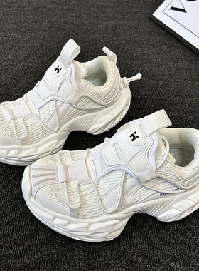 网面透气白色厚底增高老爹鞋男女ins夏季小众时尚休闲情侣运动鞋