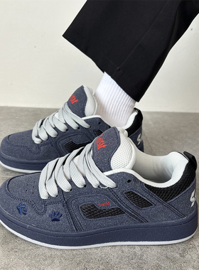 复古美式深蓝色厚底面包鞋男鞋2025秋季新款小众国潮情侣休闲板鞋