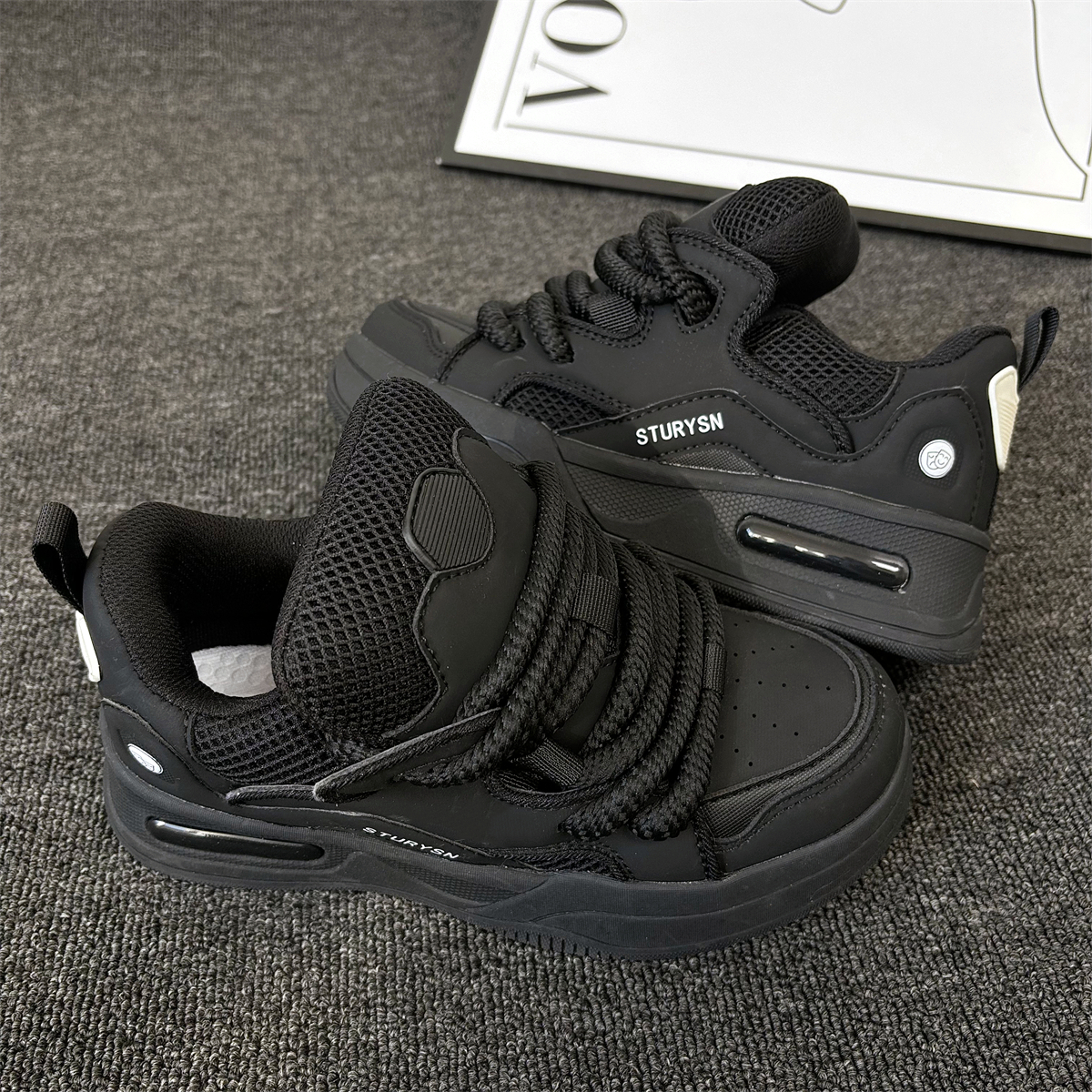 原创小众厚底增高黑色面包鞋男鞋