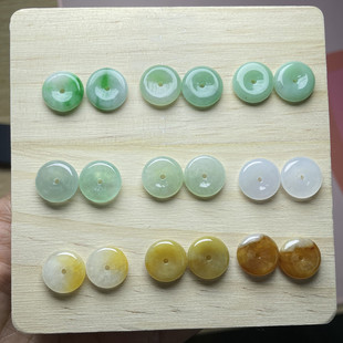 缅料天然a货多彩色平安扣环玉石怀古圆形耳环情侣手绳diy配饰耳饰