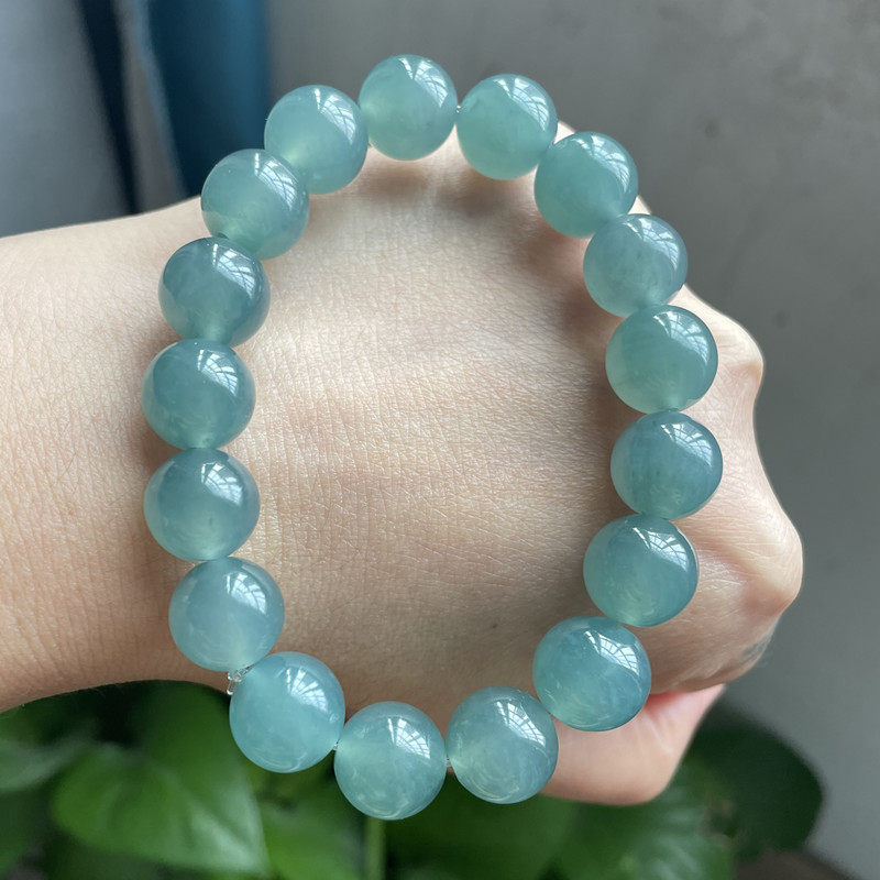 天然A货翡翠玉石手链冰种蓝绿蓝水圆珠手串11.8mm男女款手串 珠子