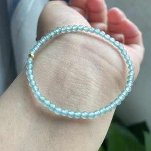 粤赏云境天然翡翠A货冰种蓝水圆珠迷你小米珠手串珠径3.5mm女手链