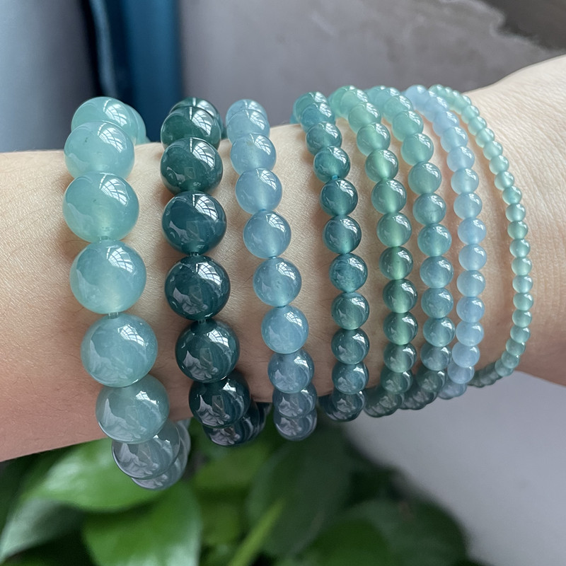 天然翡翠圆珠蓝水蓝绿玉石手链