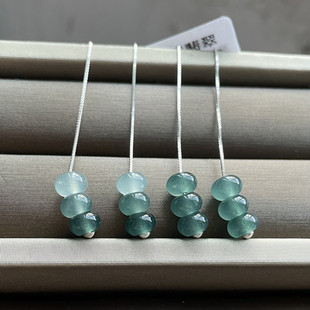 天然翡翠A货转运算盘珠冰蓝玉石S925纯银防过敏耳线优雅仙气 耳饰