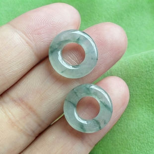 天然翡翠A货冰种飘蓝花平安扣手链编绳甜甜圈玉扣子缅甸玉DIY耳饰