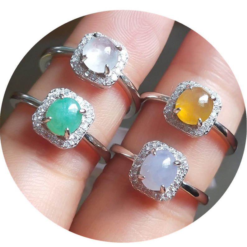 s925纯银a货豪镶秀气指环翡翠玉