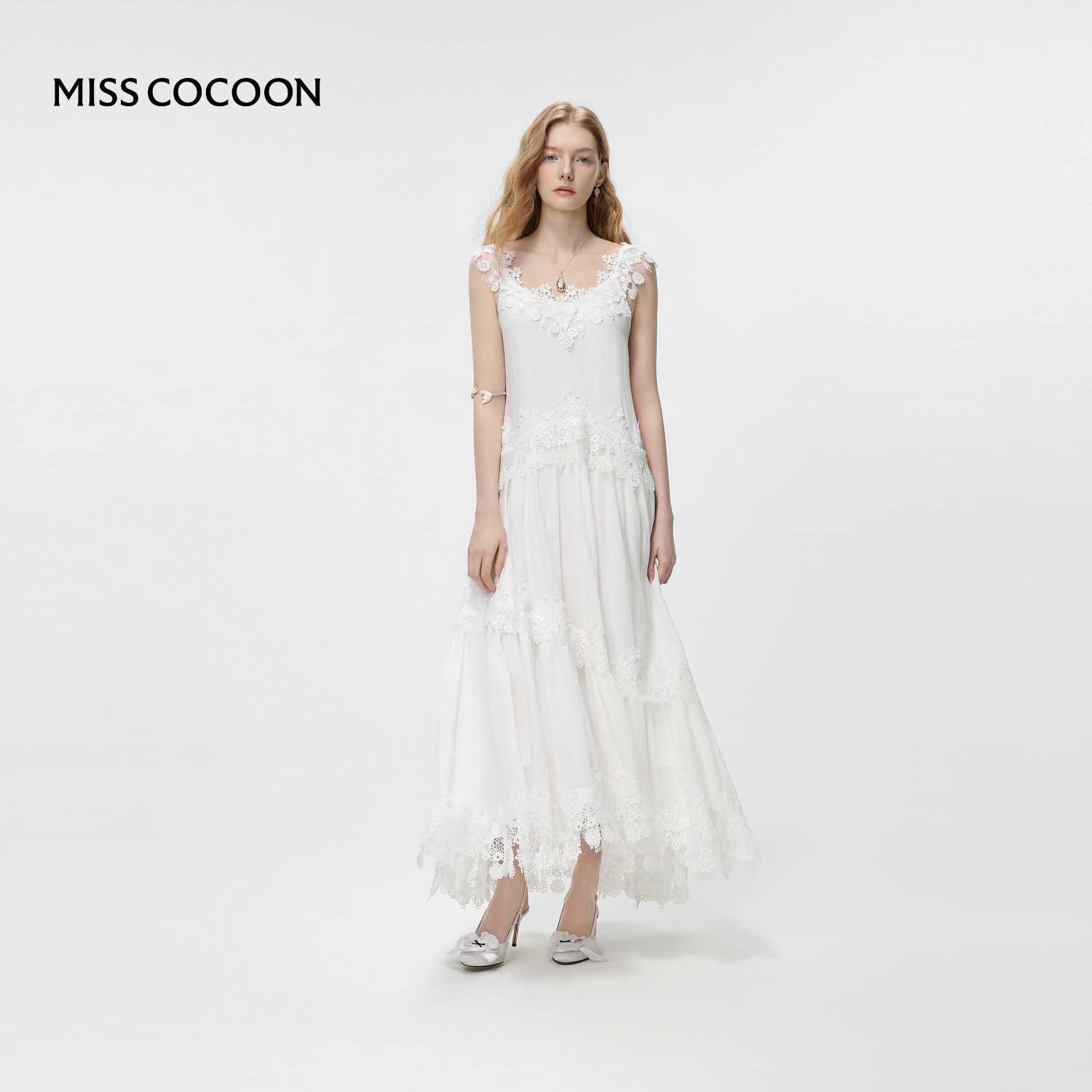 MISSCOCOON可可尼蕾丝拼接无袖吊带裙女26春新款长款棉麻连衣裙,女装/女士精品,连衣裙,淘宝优惠券,粉丝福利购,淘宝优惠卷