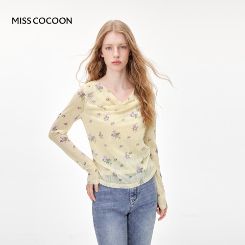 MISSCOCOON可可尼网纱荡领T恤