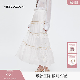 波西米亚a字白色半身裙女 新款 MISS COCOON可可尼大摆裙2025秋季