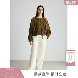 MISSCOCOON可可尼C3系列绒面羊皮复古工装风微茧形圆领夹克外套女