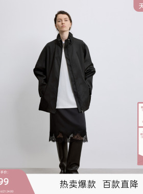 MISSCOCOON可可尼C3系列抽绳工装夹克女2025年夏款简约 黑色外套