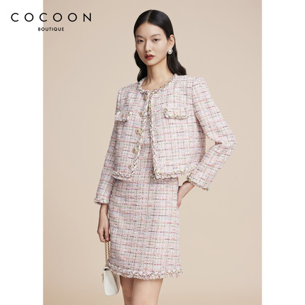 商场同款 可可尼COCOON时尚裙子秋冬新款女无袖吊带小香风连衣裙