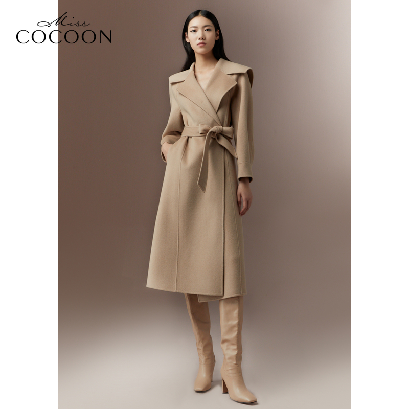 可可尼COCOON商场同款2024秋冬新款大翻领羊毛风衣大衣毛呢