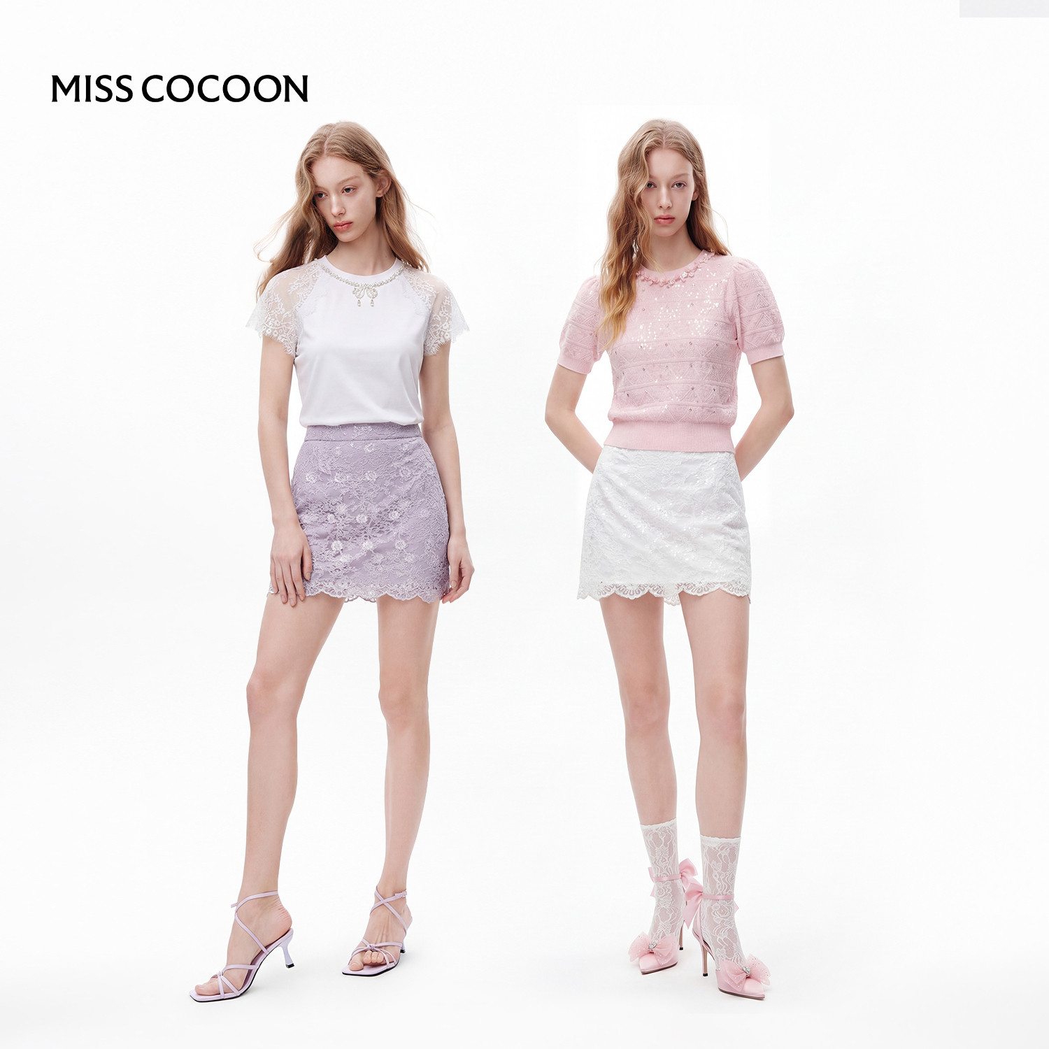 【七七酱专享】MISSCOCOON可可尼高腰A字短裙重工蕾丝半身裙
