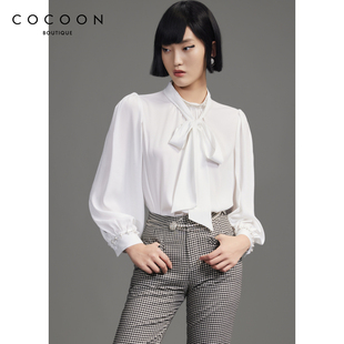 女 宫廷风系带珍珠白色雪纺衬衫 可可尼COCOON商场同款 2024秋冬新款