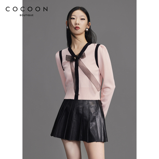 可可尼COCOON商场同款 气质上衣秋新款 女装 小众设计撞色毛针织衫
