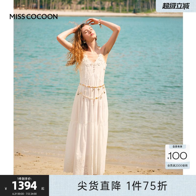 MISS COCOON可可尼度假连衣裙女2025夏季新款纯棉吊带