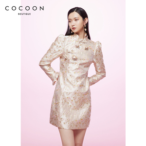 商场同款 可可尼COCOON秋冬新款新中式改良旗袍气质提花连衣裙女