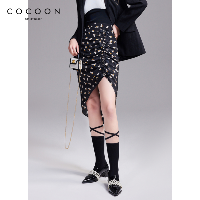 100%桑蚕丝 COCOON可可尼商场同款2024夏季新款气质印花半身裙女