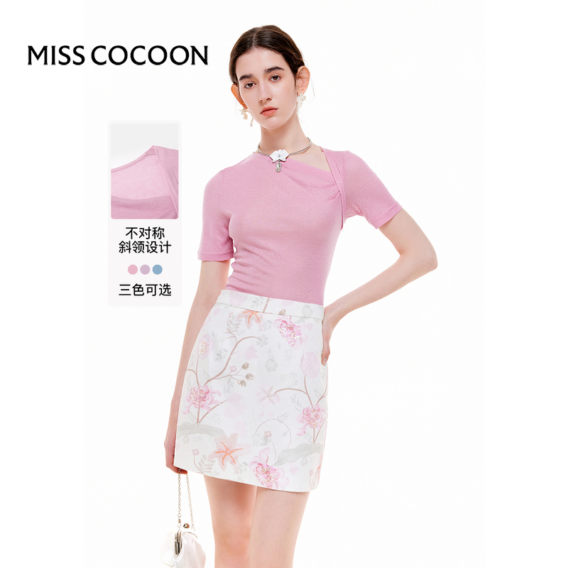 MISSCOCOON【赋美东方】24夏新款不对称荡领天丝针织立体剪裁T恤 女装/女士精品 T恤 原图主图